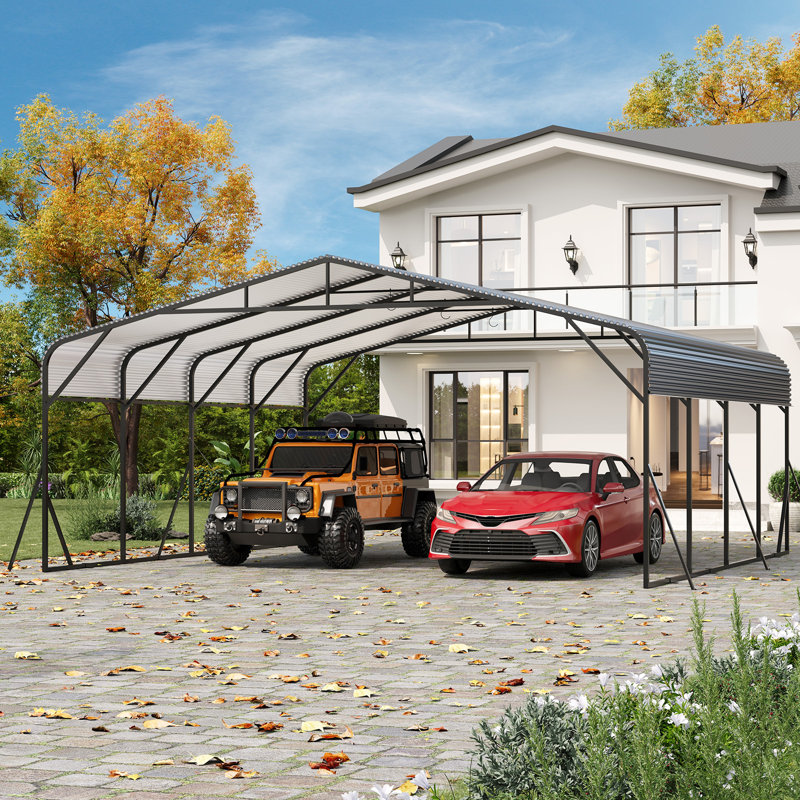 All-Weather Multi-Use Outdoor Shelter - 20x20 FT Heavy Duty Metal Carport, Reinforced Support Rods & Windproof Ground Anchors for Car, Boats, Truck