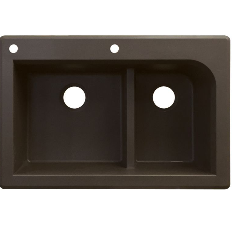 Évier de cuisine à double cuves l 33 po x l 22 po Radius, 2 trous, Espresso