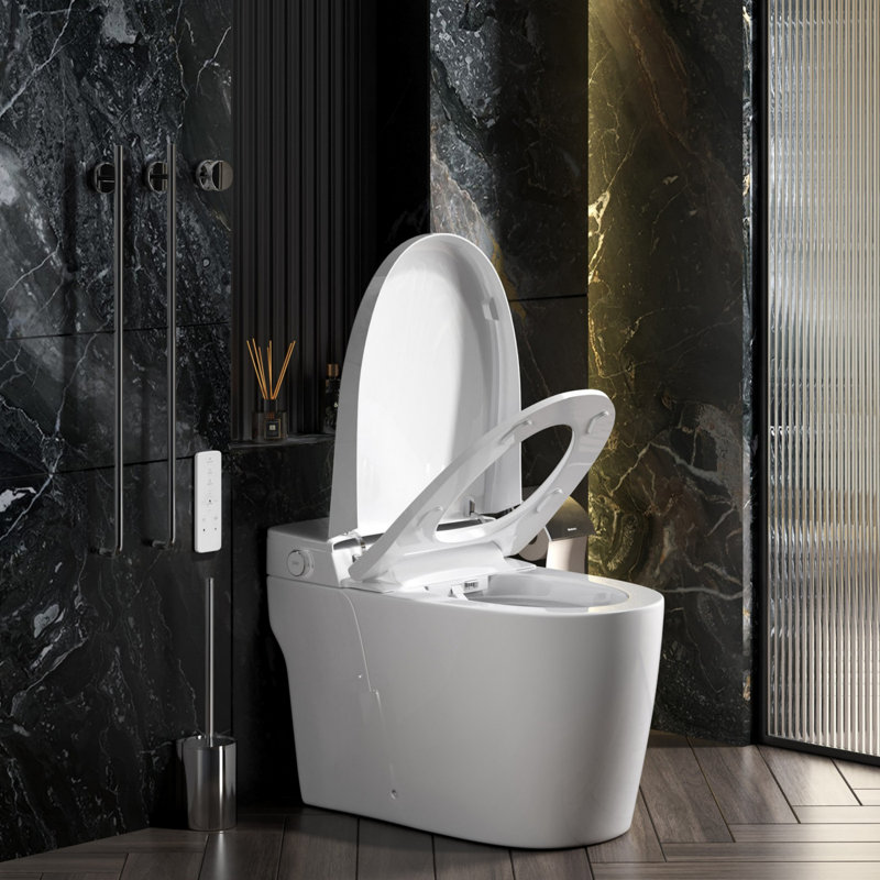 Smart Bidet Toilet With Foot Sensor Operation Flush, Adjustable Spray, Warm Air Dryer, Remote Control, Led Night Light, Heated Seat Tankless Toilet, Cupc Certified