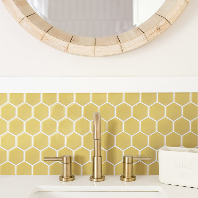 Hudson Due 2" Hex Vintage Yellow 10-7/8" x 12-5/8" Porcelain Mosaic Tile