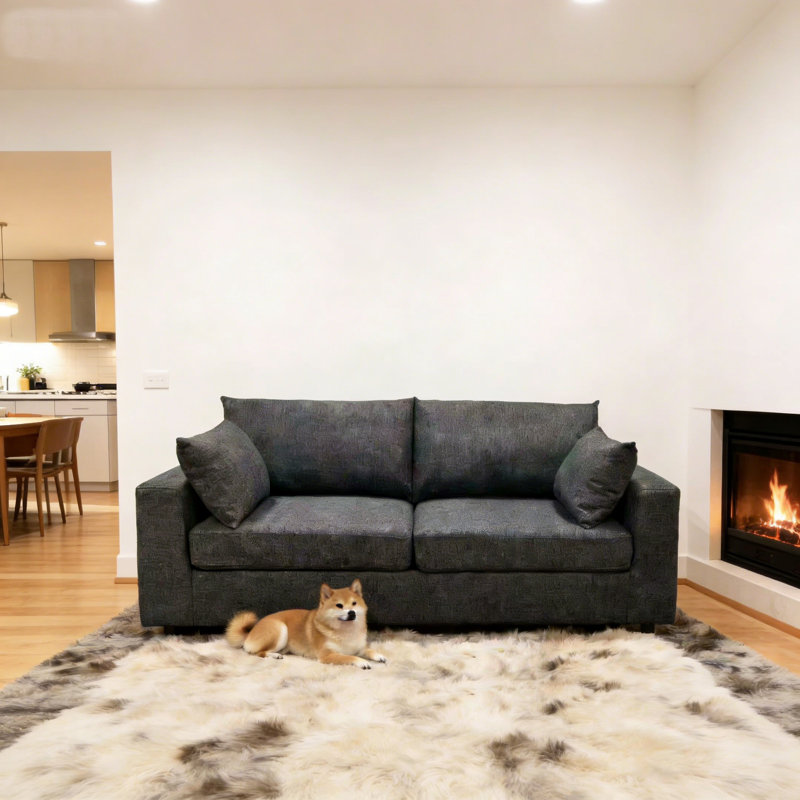 78" Modern Upholstered Sofa With Deep Cushions, Removable Pillows, And Durable Fabric, Dark Gray