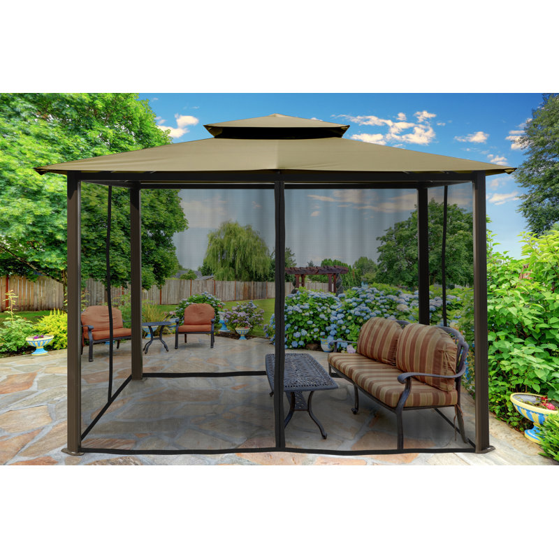 Barcelona 10 Ft. W x 12 Ft. D Aluminum Patio Gazebo with Mosquito Netting, Sand