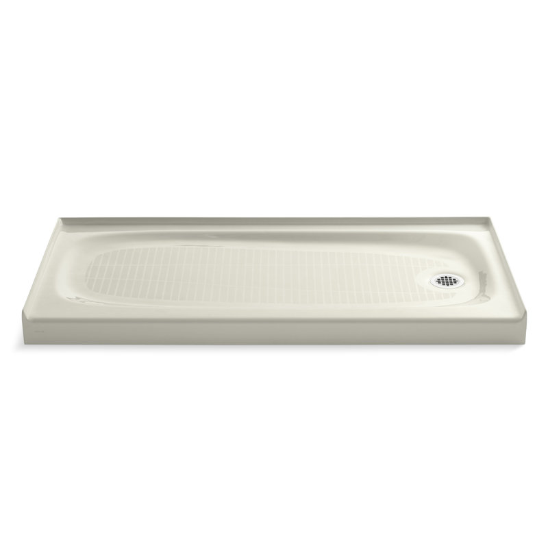 Base de douche rectangulaire en fonte à un seul seuil 60 po x 30 po Salient®, Biscuit, Côté droit