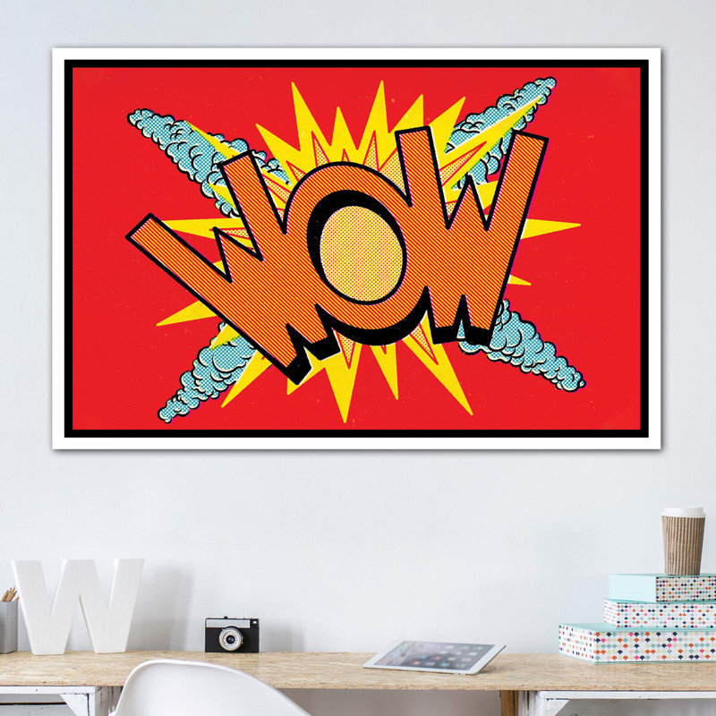 «Wow I» par Joseph McDermott - reproduction d'art textuel, Toile blanche encadrée, Pas de tapis, H 40 po x l 60 po x 1,5 po