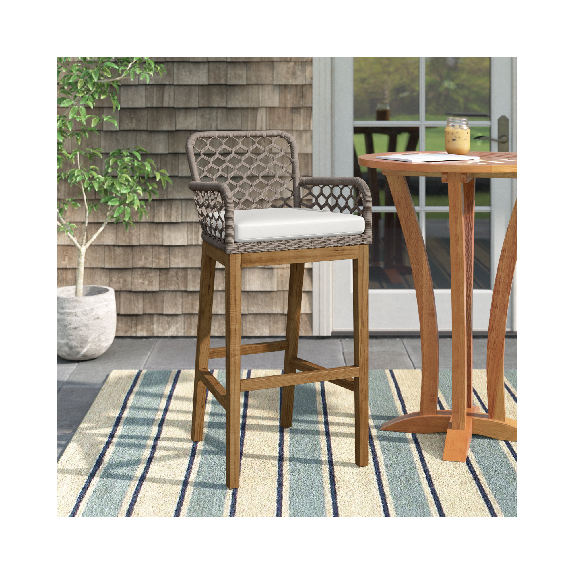 Paulo Outdoor Bar Stool with Cushion, 30.75"