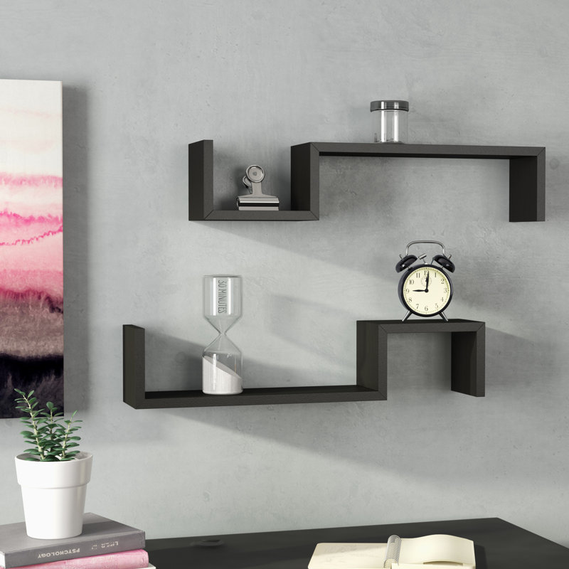 Taylorsville 2 Piece Asymmetrical Floating Shelf, Black