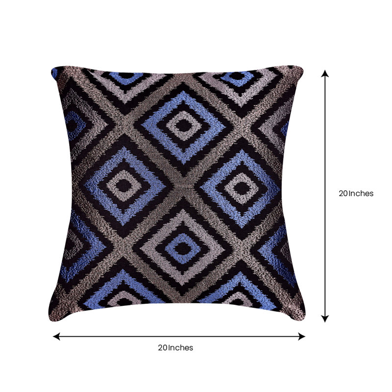 Set of 4 Blue and Gray Embroidered Geometric Pillow Covers