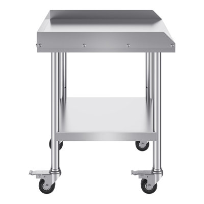 Table de travail en acier inoxydable 24 pièces 28 x 28 pouces SUS201 avec 4 roulettes pivotantes et dosseret