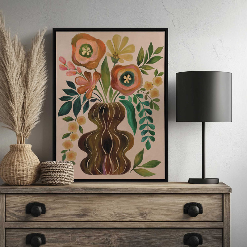 «Funky Bouquet» par Cat Thurman Designs, reproduction d'art, L 12 po x H 16 po, Tanné, Toile avec cadre