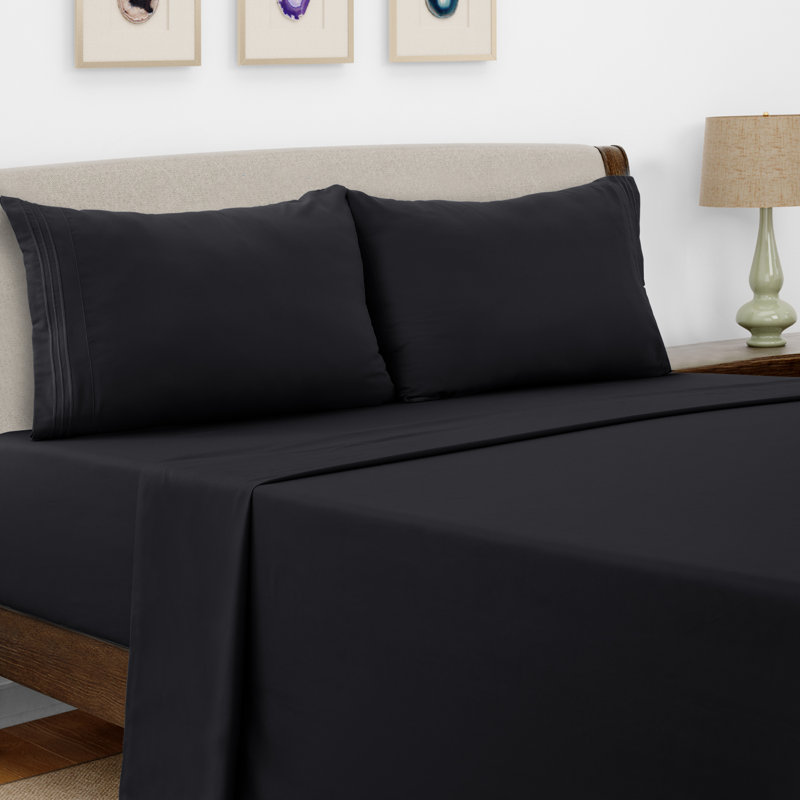 Lux Decor 4-Piece Ultra Soft Microfiber Sheet Set Deep Pocket Fitted Sheet, Wrinkle-Resistant & Easy Care Bedding, Black