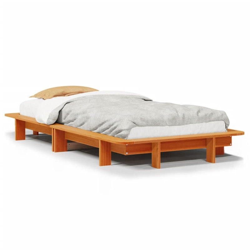 Bed Frame Without Mattress Solid Wood Pine, Single (3'), Wax Brown