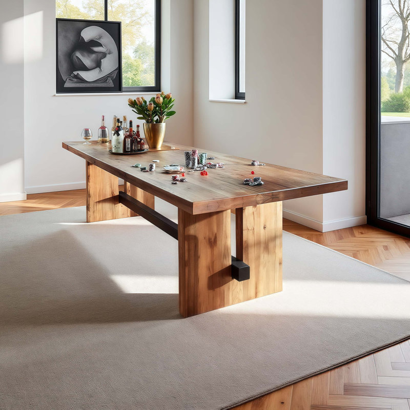Rectangular Brown Solid Wood Dining Table, 29.5”H x 86.6”L x 35.4”W
