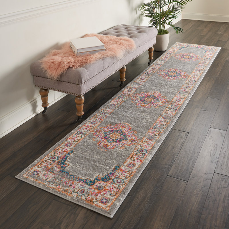 Abbate Oriental Gray/Pink Area Rug, Runner 2'2" x 10'