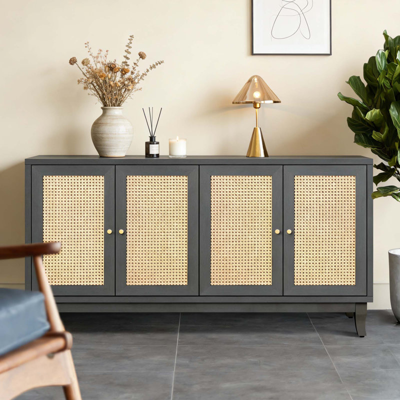 Handcrafted Premium Grain Panels Sideboard, Antique Dark Grey