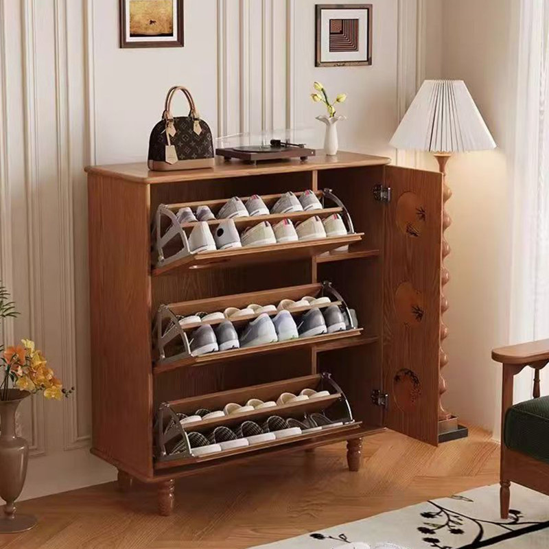 Chinese style retro storage shoe cabinet, Brown