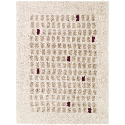 Parrish Beige Geometric Shag Area Rug
