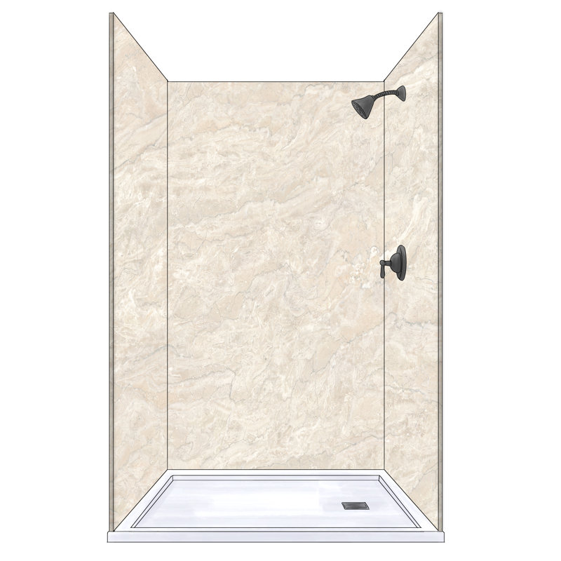 Polymarm 48" W 80" H 36" D Three Wall Composite Shower Wall Panel Surround, Classic Beige