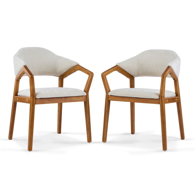 Ensemble de 2 chaises de salle à manger d'intérieur, fauteuil rembourré en chenille beige avec structure robuste, capacité de 300 lb, dossier incurvé ergonomique