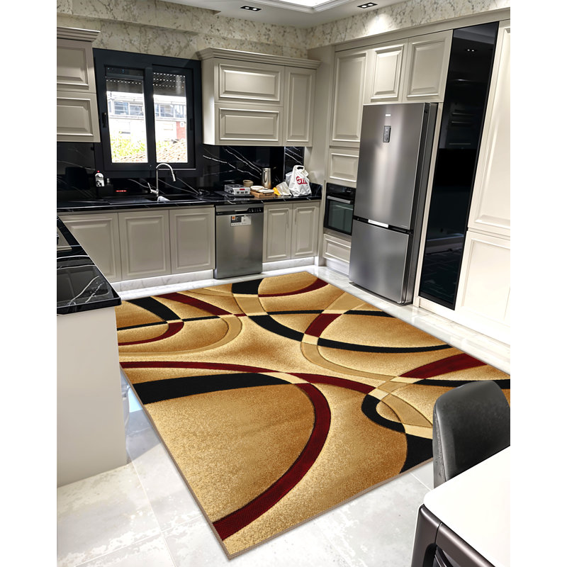 Mccampbell Abstract Area Rug, Rectangle 10' x 13', Beige/Burgundy