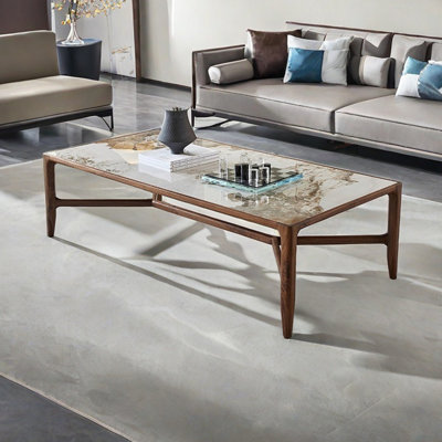 Slab Coffee Table with Solid Wood Legs