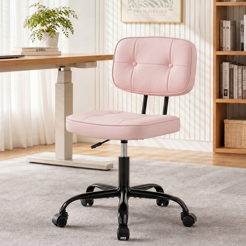 Chaise de bureau sans accoudoirs, petite chaise de bureau réglable en cuir de polyuréthane, chaise de travail ergonomique avec roulettes pivotantes à 360 °