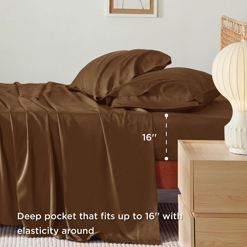 Essential Collection Cooling Rayon Derived from Bamboo Sheet Set, California King Sheet Set with 2 Pillowcases, Brown