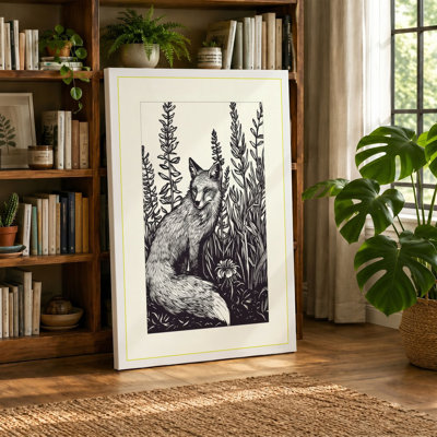 Fox Among Wildflowers Botanical - Wrapped Canvas