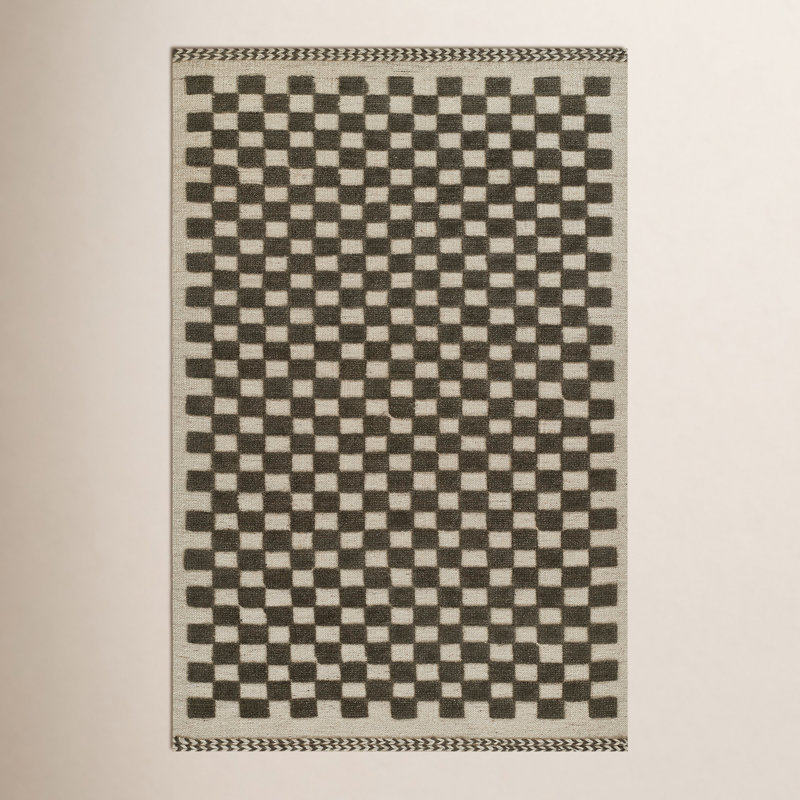 Tapis gris anthracite / beige en laine tissé à plat à la main Azle, Rectangle 6 pi 3 po x 9 pi
