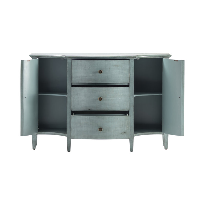 3-Drawer, 2-Door Distressed Blue Wood Credenza_Sideboard