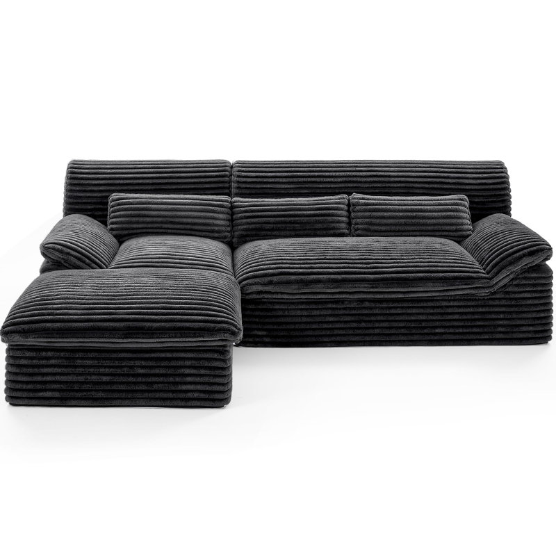 100" L-Shaped Upholstered Corduroy Modular Sectional Sofa with Pillow Back and Removable Ottoman, Gray