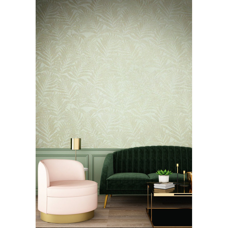 Hotel Botanical Palm Leaf Glitter Design Wallpaper Roll, Green