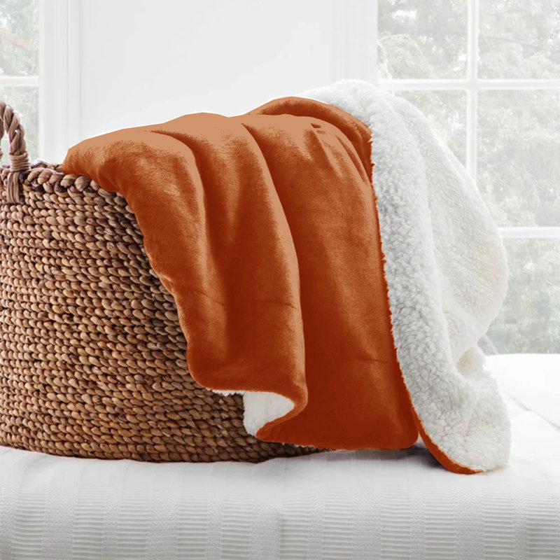 Ultra-Soft Sherpa Fleece Blanket(Reversible), Rust, 150cm x 130cm