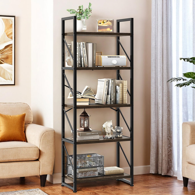 158cm H x 60cm W Metal Etagere Bookcase, Brown