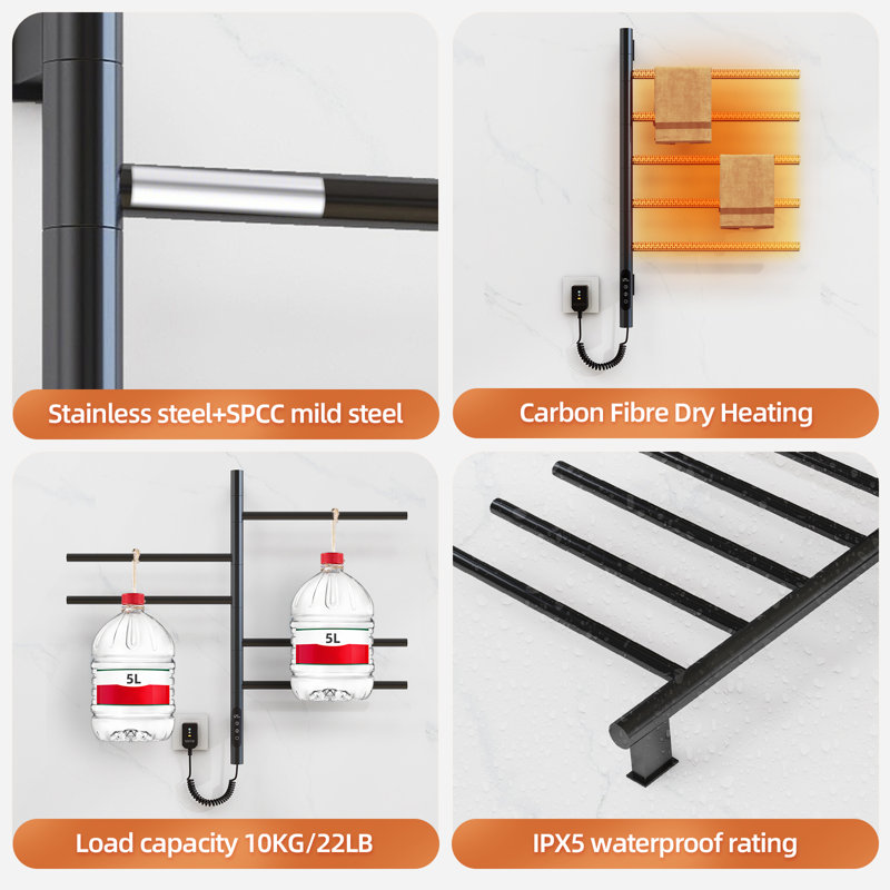 Barre à serviettes chauffante électrique, radiateur de salle de bain intelligent, radiateur de salle de bain à brancher / câblé, support pour sèche-serviettes