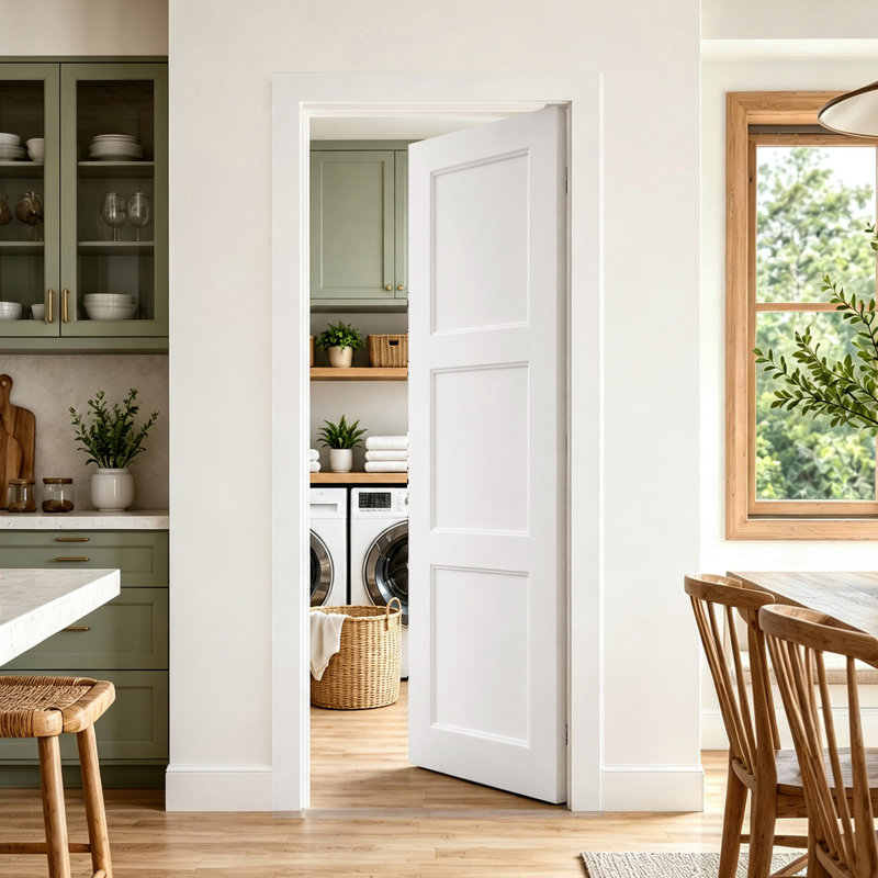 Ensemble de porte garde-manger blanc à 3 panneaux avec cadre et charnières argentées Prehung Compatible, 28 po x 80 po