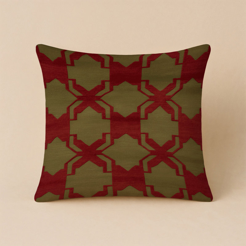 Coussin décoratif intérieur et extérieur beige Trellis, Treillis rouge 400, Carré Carré 16 po