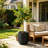 15” Dia Wavy Texture Concrete Planter Set with Drainage Hole, Round Indoor Outdoor Plant Pots in Black-1263827691