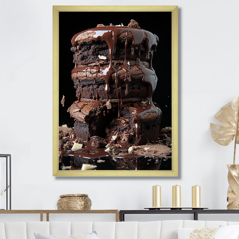 Chocolat, biscuits délices II - art mural Pop Art, Cadre doré simple, H 44 po x l 34 po x P 1,5 po