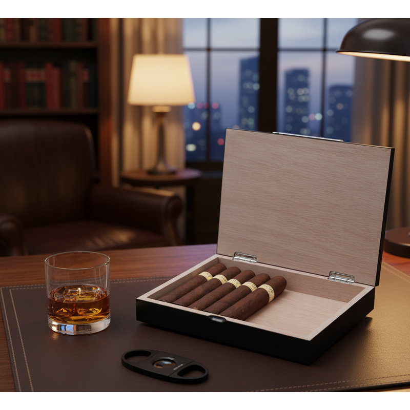 Visol Barclay Black Matte Travel Cigar Humidor — Holds Up To 10 Cigars