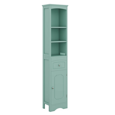 Armoire de salle de bain 66,9 po de hauteur, armoire de rangement autoportante avec tiroir, panneau de fibres à densité moyenne, tablette réglable