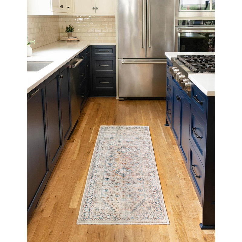 Tapis beige / bleu / gris Kaleigh, Tapis de couloir 2 pi x 8 pi