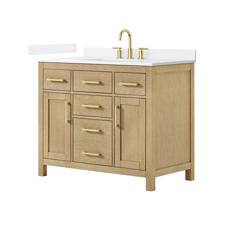 Beckett 42" Freestanding Single Bathroom Vanity with Quartz Top, Dark Walnut, Brushed Nickel, Giotto Quartz