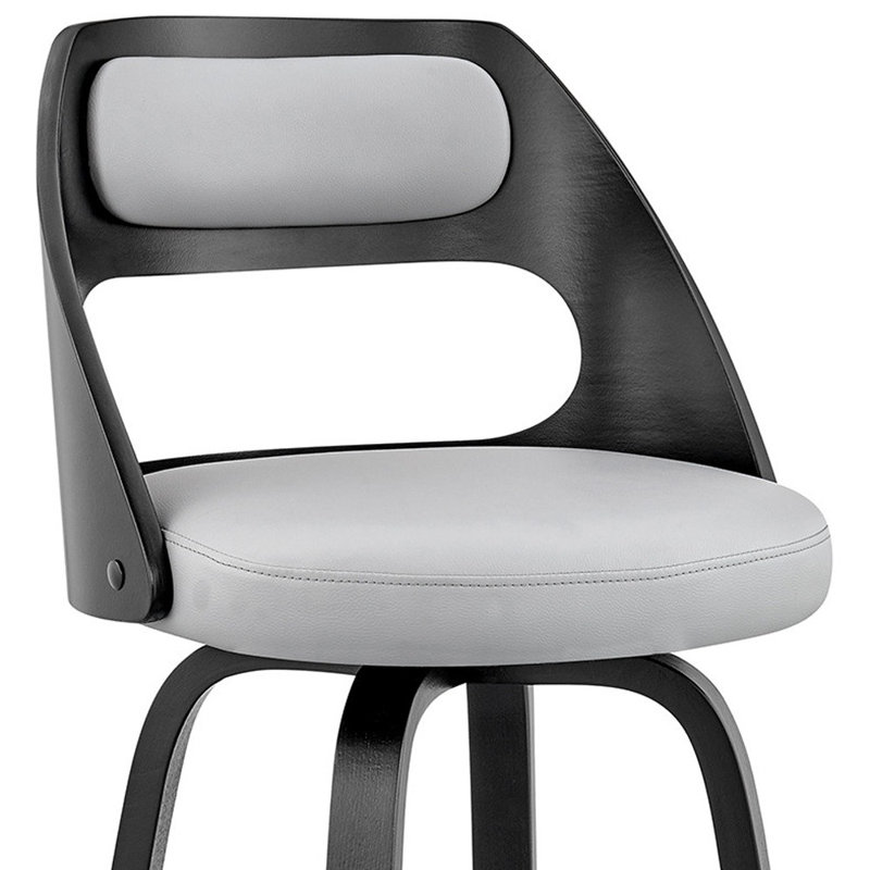 Chaise de bar pivotante en similicuir et bois manufacturé, Siège gris / cadre noir