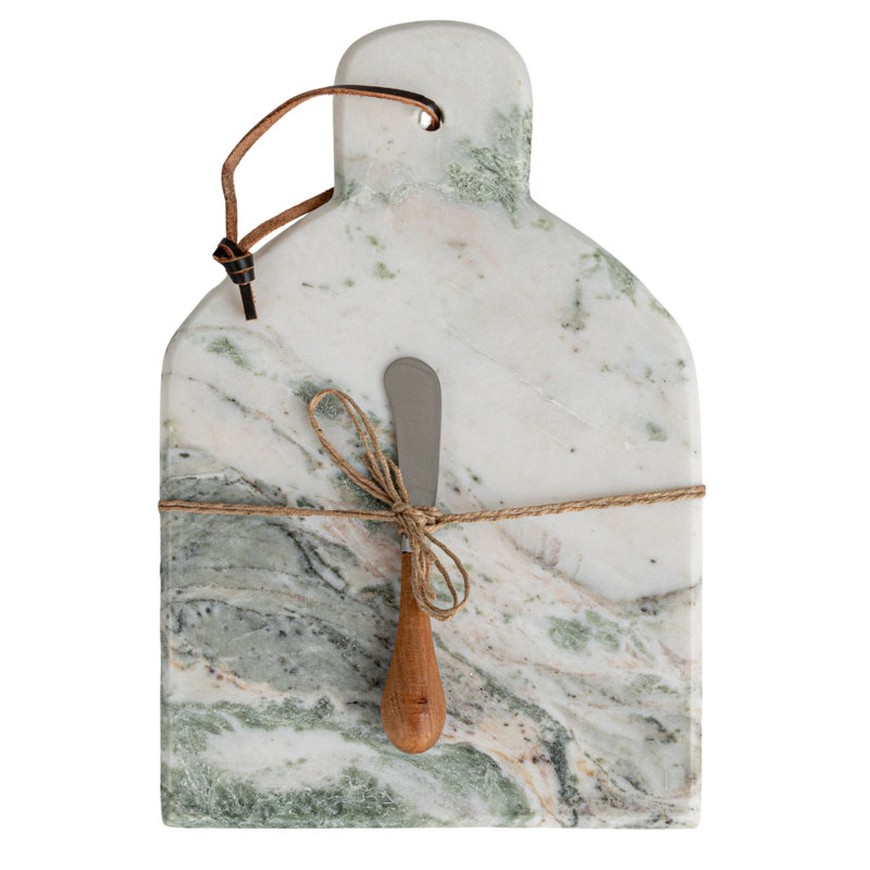 12" Green Marble and Mango Wood Cutting Board with Knife