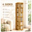 Tour de bibliothèque rotative, bibliothèque pivotante à 360 °, étagère de rangement en bambou à 6 niveaux, étagère de rangement en bois étroite