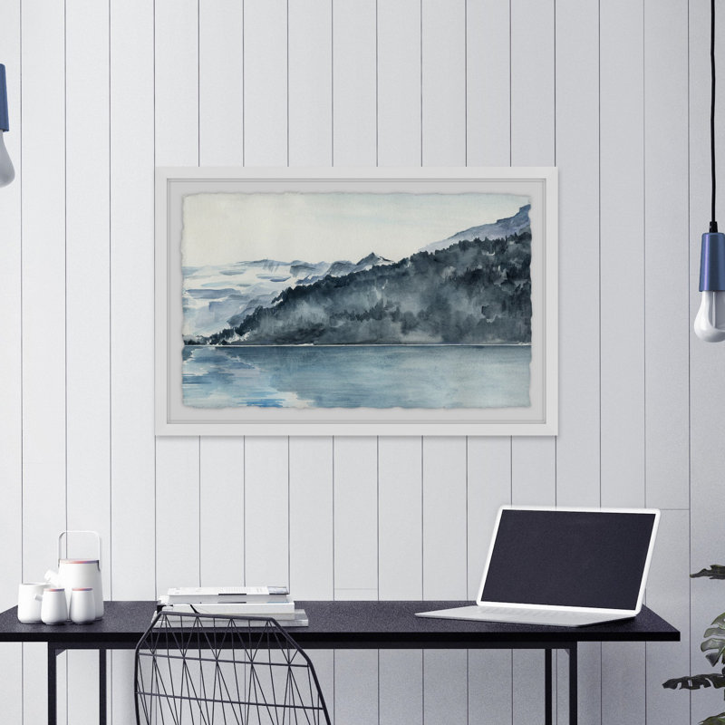 Toward the Island 1 Piece Painting, 20cm H x 30cm W x 3.81cm D, White Frame Paper with Deckled Edges
