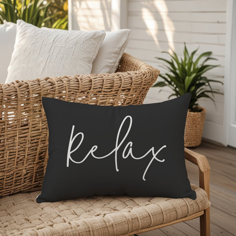 Relax Thin Outdoor Rectangular Pillow Cover & Insert, Charcoal/White