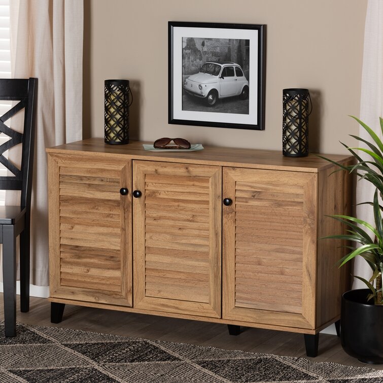 Coolidge Modern And Contemporary Oak Brown Finished Wood 3-Door Shoe Storage Cabinet