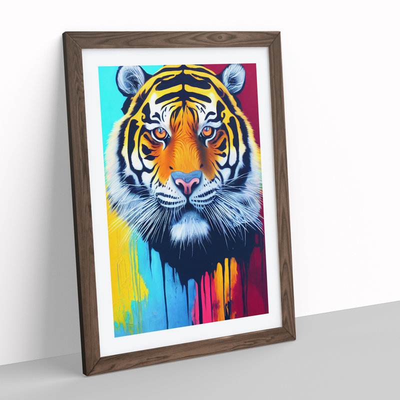 Tiger Paint Splash No.2 Abstract - Single Picture Frame Painting, 64cm H x 46cm W x 2cm D, Walnut Framed