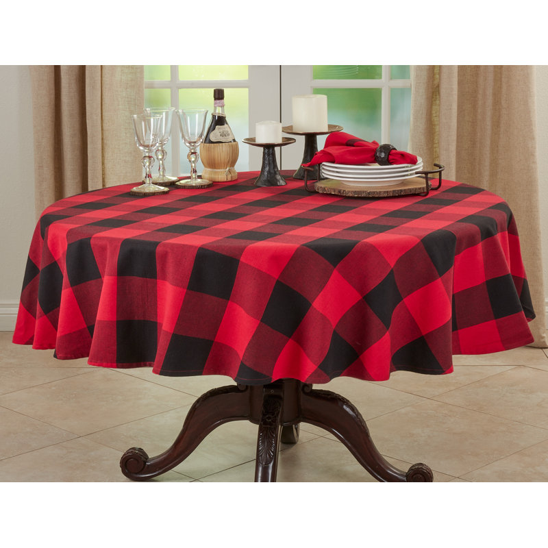 Red and Black Buffalo Plaid Cotton Round Tablecloth